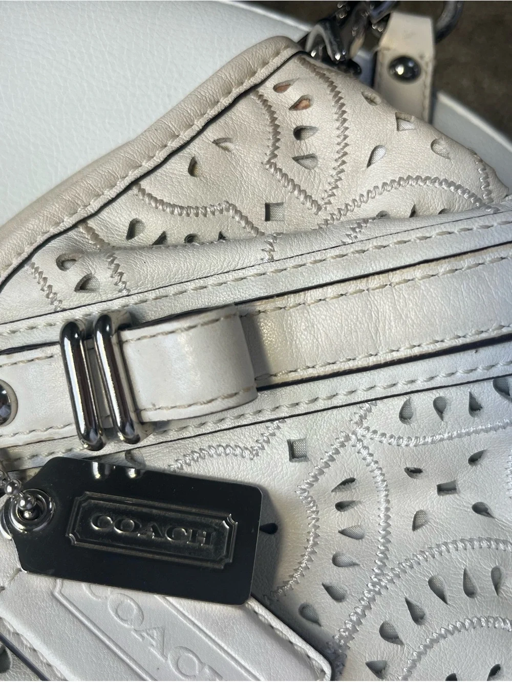 COACH 16997 MADISON SOPHIA LASER CUT OP ART 2-WAY LEATHER HANDBAG